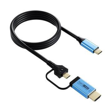 V292 Câble de conversion vidéo USB-C vers USB-C/HDMI 2.0 4K 60Hz - 2m - Noir / Bleu