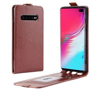 Étui à Rabat Samsung Galaxy S10 5G Vertical avec Porte-Cartes - Marron