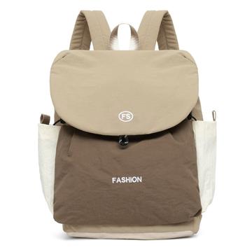 Sac à dos en toile Vintage Color Block de grande capacité - Marron clair / Kaki