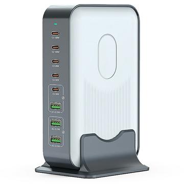 Station de charge de bureau WLX-F8B GaN à 8 ports pour ordinateurs portables, tablettes et téléphones - 200W