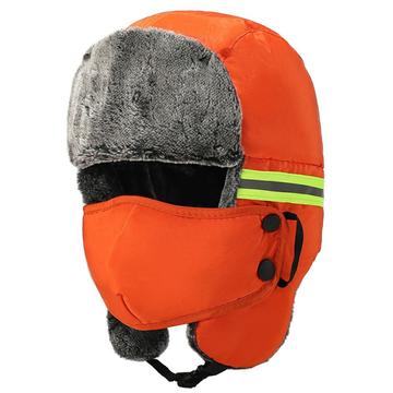 Chapeau d\'hiver chaud avec bandes réfléchissantes et masque de protection - Orange