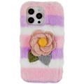 Coque iPhone 14 Pro en TPU 3D Plush Hiver poilu - Rose Rosa