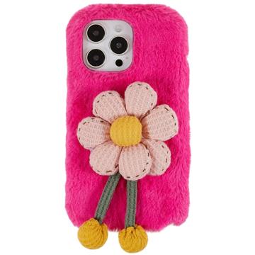 Coque iPhone 14 Pro en TPU 3D Plush Hiver poilu - Fleur Roses