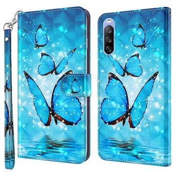 Étui Portefeuille Sony Xperia 10 III, Xperia 10 III Lite - Série Wonder - Papillon Bleu