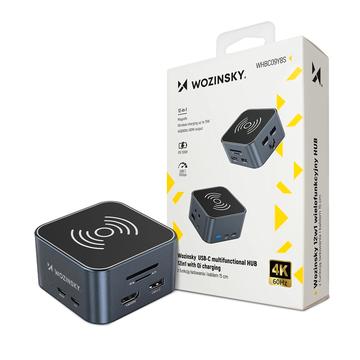 Wozinsky WHBC09Y8S Hub USB-C multifonctionnel 12-en-1 avec recharge sans fil 15W - Gris