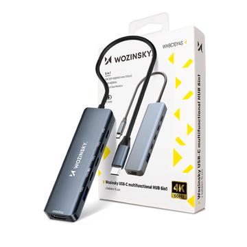 Wozinsky WHBC10Y4S Hub USB-C multifonctionnel 6-en-1 - Gris