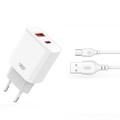 XO CE12 Chargeur mural rapide avec câble MicroUSB - 20W, QC, PD - Blanc