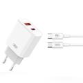 Chargeur mural rapide XO CE12 avec câble USB-C - 20W, QC, PD - Blanc