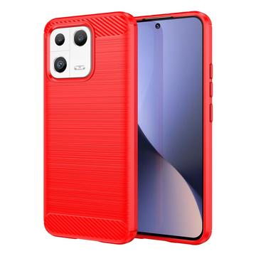 Coque Xiaomi 13 en TPU Brossé - Fibre de Carbone - Rouge