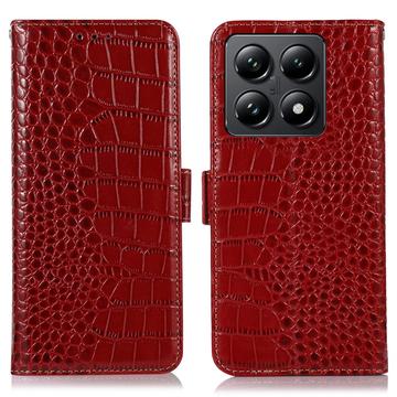 Étui Portefeuille Xiaomi 14T en Cuir avec RFID - Série Crocodile - Rouge