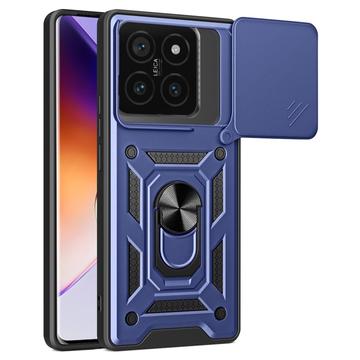 Coque Hybride Xiaomi 14T Pro à Anneau Rotatif avec Protection pour Appareil Photo - Bleue