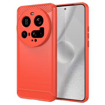Coque Xiaomi 15 Ultra en TPU Brossé - Fibre de Carbone - Rouge