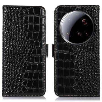 Étui Portefeuille Xiaomi 15 Ultra en Cuir avec RFID - Série Crocodile - Noir