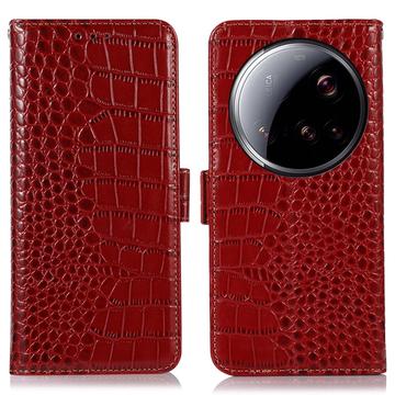 Étui Portefeuille Xiaomi 15 Ultra en Cuir avec RFID - Série Crocodile - Rouge
