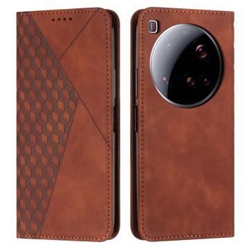 Étui Portefeuille Xiaomi 15 Ultra avec fermeture magnétique à motif de losange - Marron
