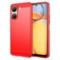 Coque Xiaomi Poco C65/Redmi 13C en TPU Brossé - Fibre de Carbone - Rouge