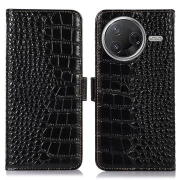 Étui Portefeuille Xiaomi Poco F7 Pro en Cuir avec RFID - Série Crocodile - Noir