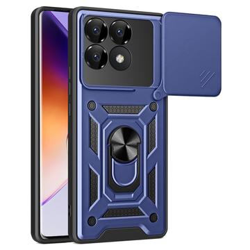 Coque Hybride Xiaomi Redmi K70/K70 Pro/Poco F6 Pro à Anneau Rotatif avec Protection pour Appareil Photo - Bleue