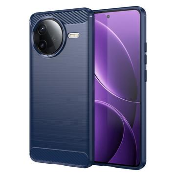 Coque Xiaomi Redmi K80/Poco F7 Pro en TPU Brossé - Fibre de Carbone - Bleue