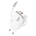 Xundd XDCH-109 Chargeur rapide GaN 70W avec câble USB-C - Prise EU - Blanc