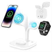 Station de charge MagSafe 3 en 1 YM-UD22 Pro avec veilleuse - 15W - Blanc