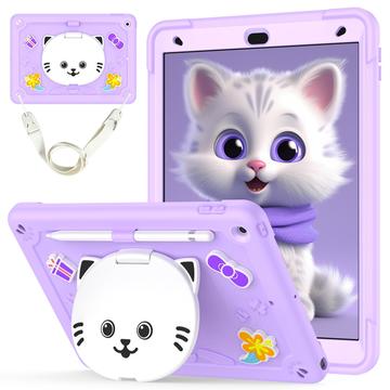 Étui hybride iPad 10.2 2019/2020/2021 avec béquille et chat mignon - Violet clair
