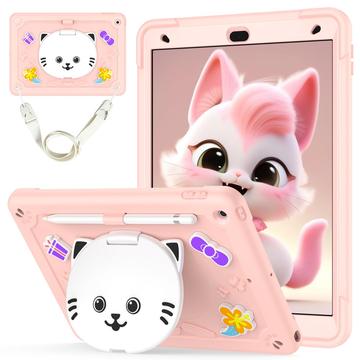 Étui hybride iPad 10.2 2019/2020/2021 avec béquille et chat mignon - Rose