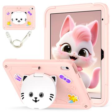 Étui hybride iPad 2022/2025 avec béquille et chat mignon - Rose