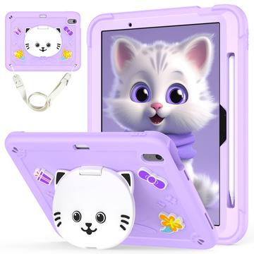 Étui hybride iPad Air 11 2024/2025 avec béquille et chat mignon - Violet clair