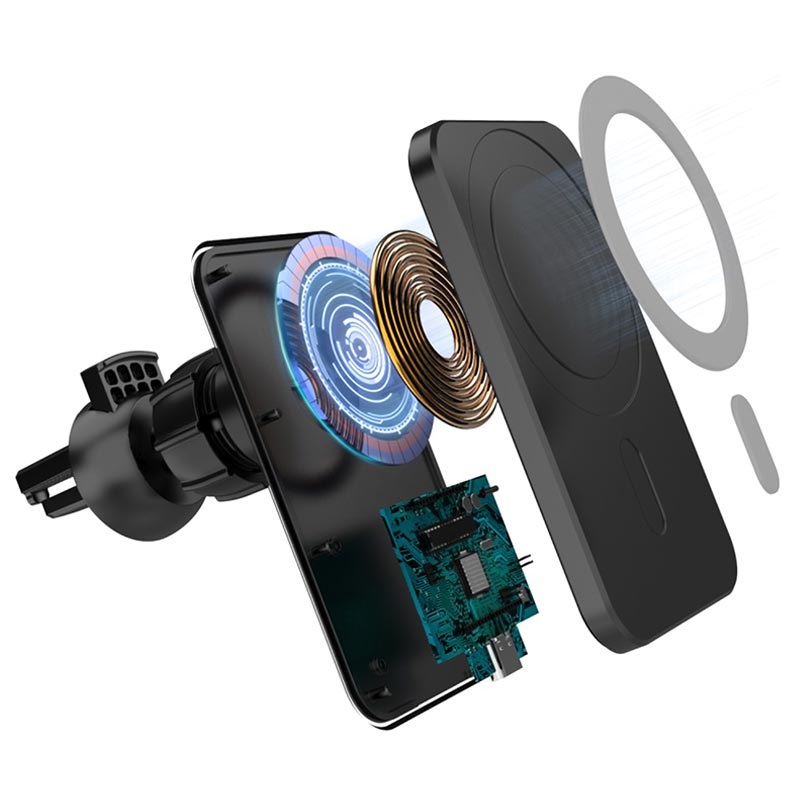 Support smartphone pour grille de ventilation chargeur compatible MagSafe /  Qi