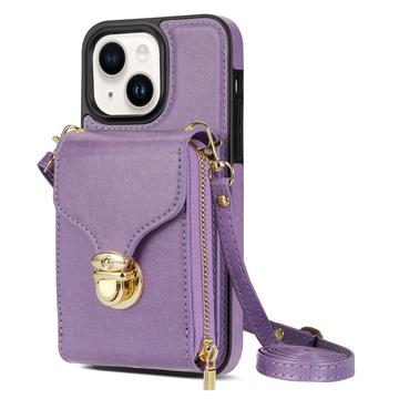 Coque tout-en-un iPhone 14 Plus avec portefeuille et dragonne - Violete