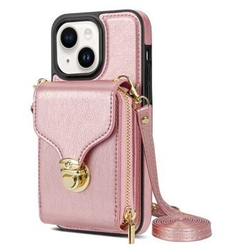 Coque tout-en-un iPhone 14 Plus avec portefeuille et dragonne - Or rose