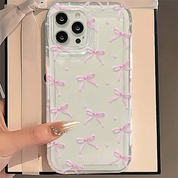 Coque iPhone 14 Pro Max en TPU avec nœud papillon - Rose / Claire