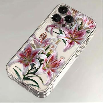 Coque iPhone 14 Pro Max en TPU à motif floral  - Lys rose