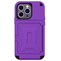 Coque Hybride iPhone 14 Pro Max avec Miroir et Porte-Cartes - Violete