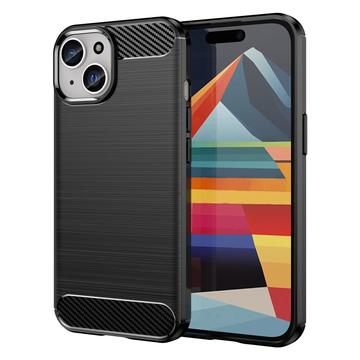 Coque iPhone 15 en TPU Brossé - Fibre de Carbone - Noire