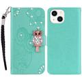 Etui iPhone 15 Hibou Strass - Cyan