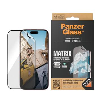 Protection d\'écran iPhone 15 avec PanzerGlass Matrix D3O UWF AlignerKit - Bordure noire