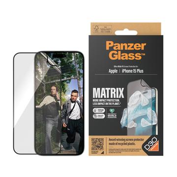 Protection d\'écran PanzerGlass Matrix D3O UWF pour iPhone 15 Plus avec AlignerKit - Bord Noir