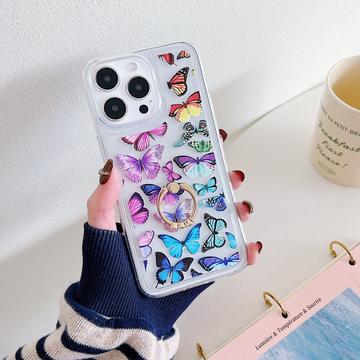 Coque iPhone 15 Pro en TPU Butterfly avec support d\'anneau - coloré