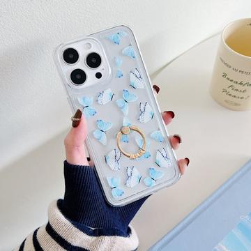 Coque iPhone 15 Pro Papillon en TPU avec support d\'anneau - Bleu clair