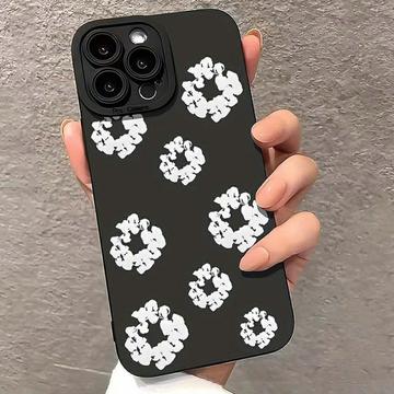 Coque iPhone 15 Pro en TPU à motif couronne de coton - Noire
