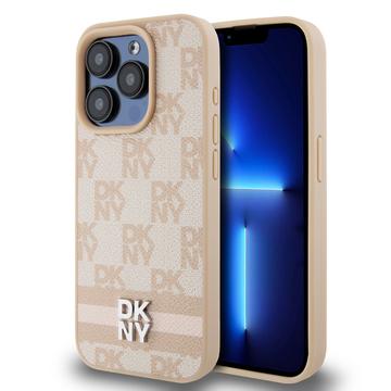 Coque iPhone 15 Pro DKNY Motif à carreaux et rayures - Rose