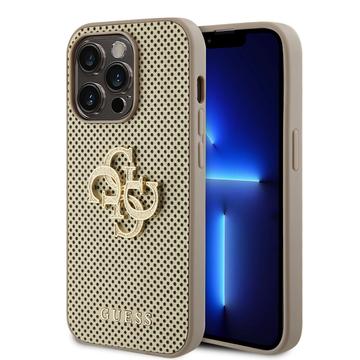 Coque iPhone 15 Pro Guess Perforated 4G Glitter Logo - Or