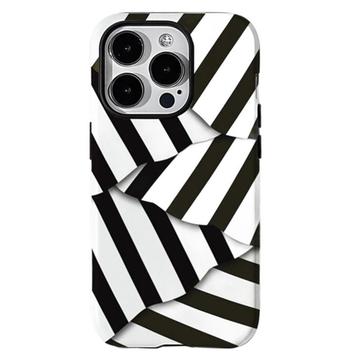 Coque hybride iPhone 15 Pro Max 2-en-1 détachable à rayures - Noire / Blanche