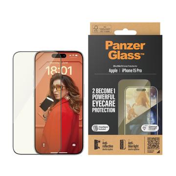 Protection d\'écran iPhone 15 Pro PanzerGlass EyeCare Ultra-Wide Fit EasyAligner - Bordure noire