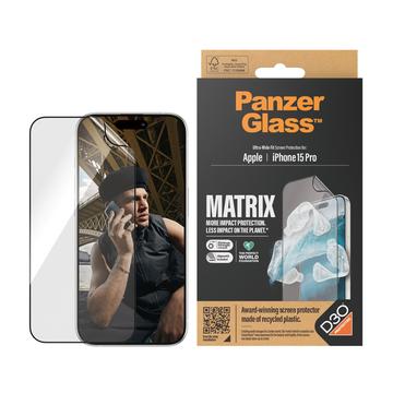 Protection d\'écran PanzerGlass Matrix D3O UWF pour iPhone 15 Pro avec AlignerKit - Bord Noir