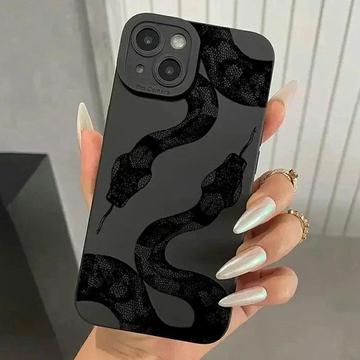 Coque iPhone 15 en TPU à motif de serpent - Noire