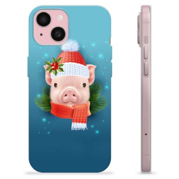 Coque iPhone 15 en TPU - Cochonnet d\'Hiver