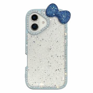 Coque époxy iPhone 16 avec nœud et strass - Bleue